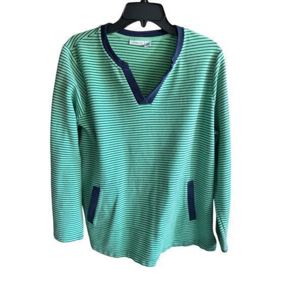 Preppy Green and Blue ribbed striped kangaroo pouch Beachy Boho plus 1X